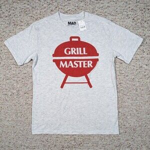 Grill Master T-Shirt Mens Size SMALL Gray Mad Engine Red Graphic NWT Tee